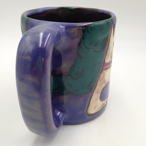 Mara Mexico Tan Pink Cat and Tan Dog Coffee Mug Hand Painted Handmade Folk Art - Picture 3 of 7